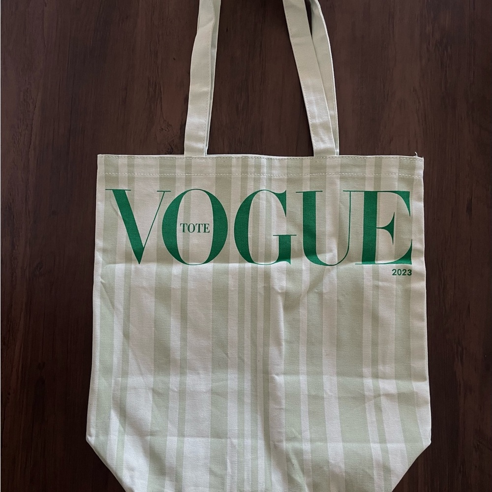 Vogue Striped Green and Cream Tote